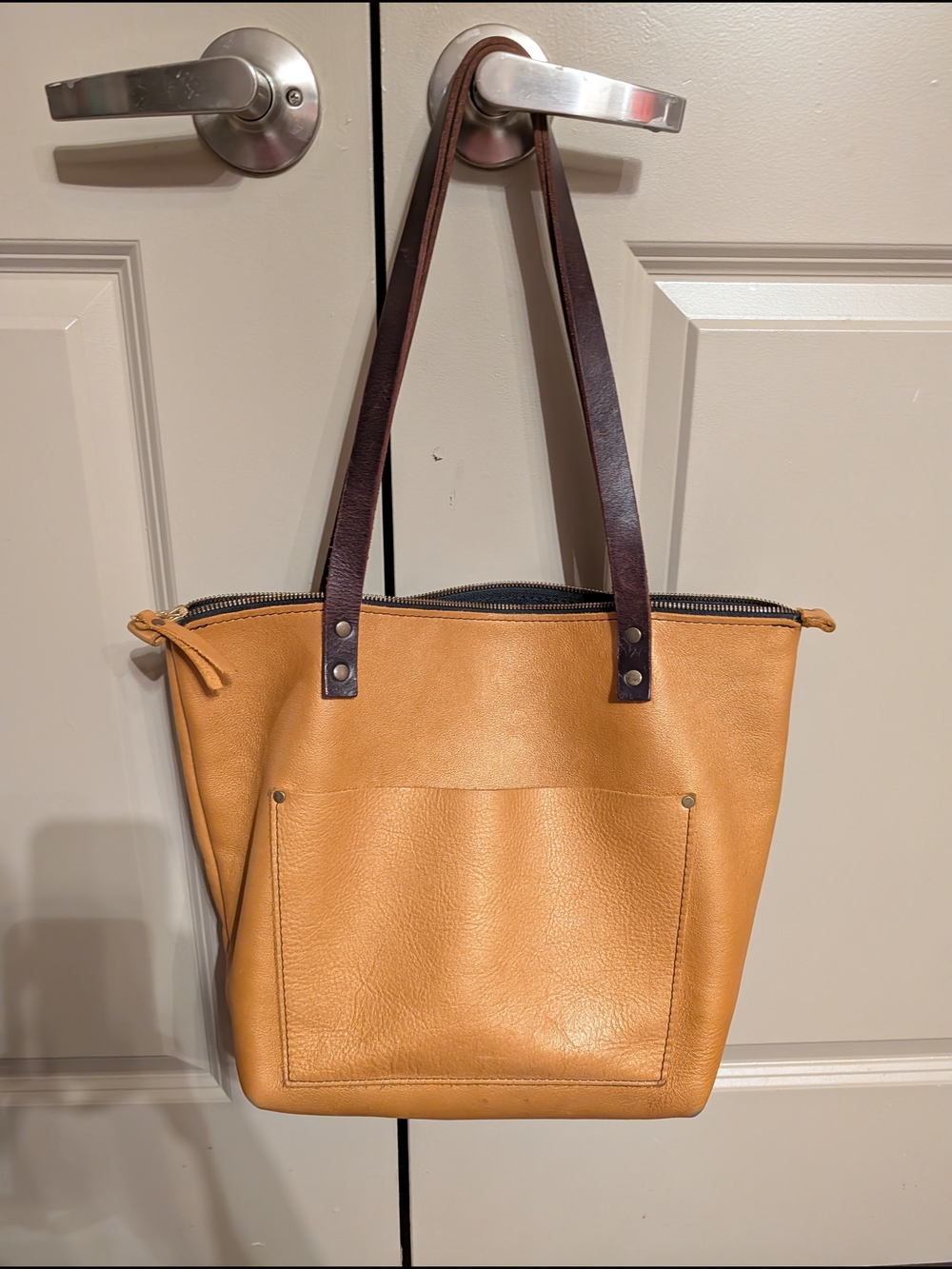 Portland Leather Tan Tote with Dark Brown Handles